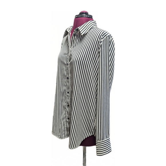 H&M Cream & Black Striped Long Sleeve Button-down Shirt Womens Medium - Picture 3 of 15
